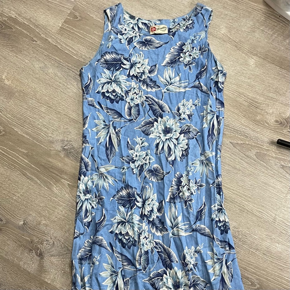 The Hawaiian Original Womens Hawaiian Print Long Blue Dress Floral Hawaii